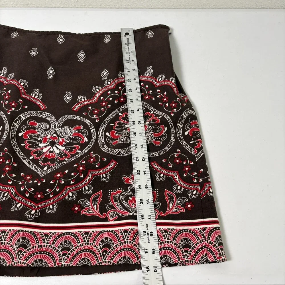 Ann Taylor Loft‎ A Line Skirt Size 10 Brown Red Bandana Print Lined Silk Blend